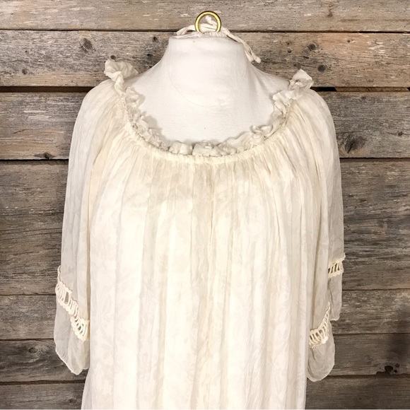 Bella Umbra White on White Print Silk Dress Size L - Picture 5 of 16